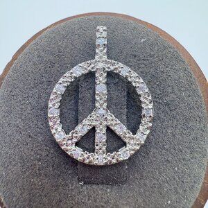 VTG Sterling Silver 925 Cubic Zirconia Peace Sign Pendant Size 0.75" Length